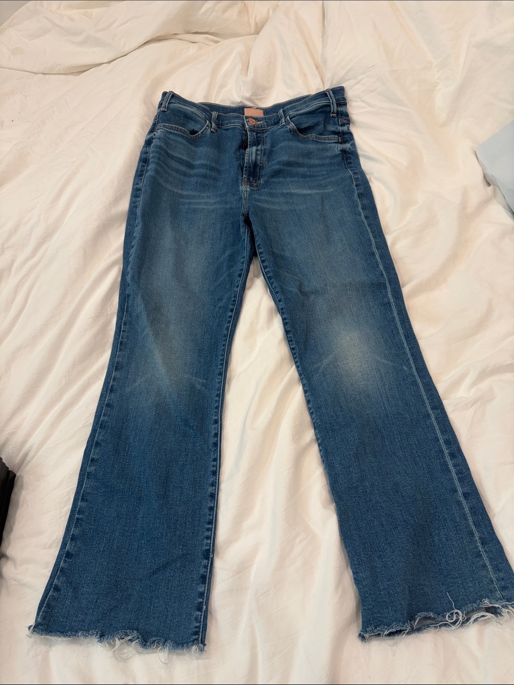 MOTHER Blue Flare Raw-Hem Jeans